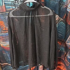 Sanctuary Black Sheer Blouse with Polka Dots And Glitter Womens Size XL (W355)
